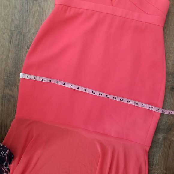 Sz 8 BCBGMaxAzria Joy Cutout Gown Dress in Ambrosia (Coral) with Chiffon Skirt - Picture 10 of 12